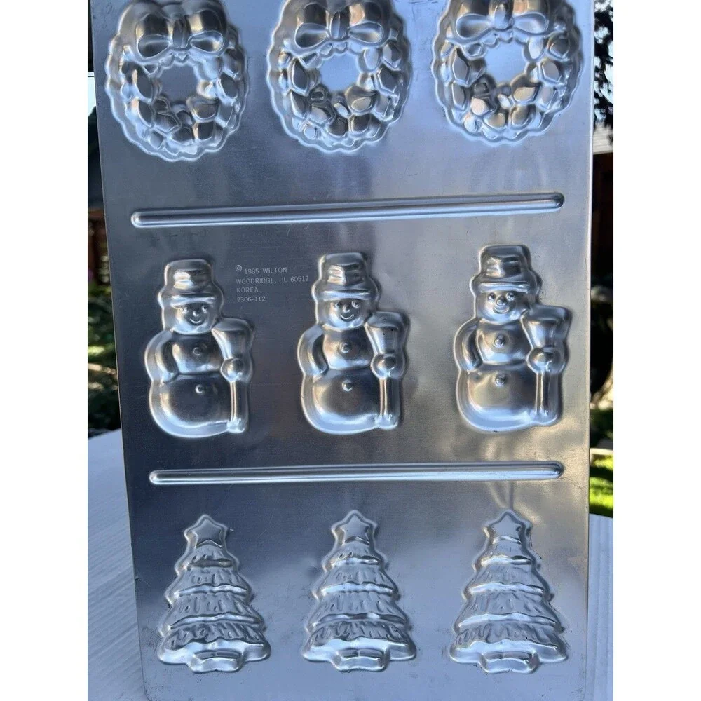 1985 Wilton Christmas Cookie Pan Mold Wreath Snowman Tree 2306-112 Vintage